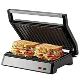 Panini Press Grill, 1200W Sandwich Maker with Non-Stick Plates, Standard 2-Slice Sandwich Press Electric Indoor Grill, Opens 180° to Fit Any Size of Food, Stainless Steel, Removable Drip Tray, Sliver