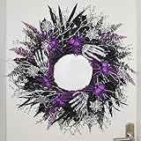 Halloween Decorations, Halloween Wreaths for Front Door 20", Purple Spiders Silver Skeleton Hands Black Leaves Halloween Decor for Doors Porch Wall, Gothic Party Horror Room Decor