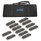 East top Diatonic Blues Harmonica Set of 12, 10 Holes Diatonic Mouth Organ Set, 12 Keys 008K Harmonicas set for Beginners and Professionals with Black Case, as Gift(12)