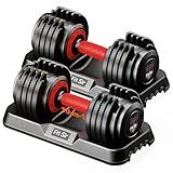 Fit Sir Adjustable Dumbbell Set, 10-in-1 25LB/50LB/90LB Ajustable Dumbbells with Safe Locking System, Enclosed Storage Tray, 1 Sec Fast Adjustment, Comfortable Non-Slip Textured Grip, Suitable for Home Gym Workouts Men and Women,Round-25LB-Pair