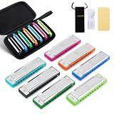 East top Harmonica Set of 7, 10 Holes 7 Colors Diatonic Blues Harmonica Set For Adults, Professionals and Students, as a Gift