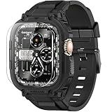 amBand Bands Case Screen Protector Compatible with Apple Watch Ultra 3/2/1 49mm for Men, M1 Sport Series Rugged Cover Strap and 9H Tempered Glass, Military Protective Bumper for iWatch 49 mm Men Black