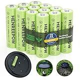 Henreepow Ni-MH AA Rechargeable Batteries, Double A High Capacity 1.2V Pre-Charged for Garden Landscaping Outdoor Solar Lights, String Lights, Pathway Light (AA-600mAh-12pack)