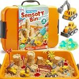 JOVA Klever Kits Construction Sensory Bin for Kids with Glow in The Dark Stones, Sandbox with Lid Castle Building kit, Preschool Learning Activities Gifts for Boys Girls Age 3+