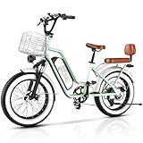 EUYBIKE Electric Bike for Adults, 20"x 4" Fat Tire Cargo Ebike, 1450W Peak Cargo Ebike with 48V 20AH Removable 960WH Battery, 80 Miles Max Range 2 Seater 7-Speed Step-Thru Electric Bicycle Green