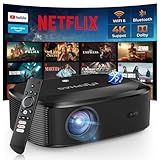 4K Projector with Wifi and Bluetooth, ELEPHAS Outdoor Movie Projector with NETFLIX/Prime Video/YouTube Built-in, 100,000+ Apps Supported, Video Projector Compatible with HDMI/USB/iOS/Android/Windows