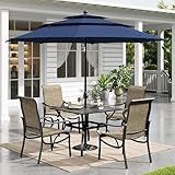 Sophia & William Patio Set with Umbrella Outdoor Dining Set with 10ft 3 Tier Navy Patio Umbrella Windproof, 4 x Fixed Patio Dining Chairs, Outdoor Table with Umbrella for Garden Backyard