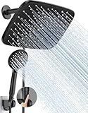 Veken 11.8 Inch Rain Shower Head with Handheld- High Pressure Dual Shower Heads with 5 Modes Hand held Spray Combo- Wide Rainfall Showerhead with Hose, Bathroom Accessories, Matte Black