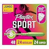 Playtex Sport Tampons Multipack (24ct Regular/24ct Super), Fragrance-Free - 48ct | Tampons Regular and Super, Playtex Tampon Multipack, Feminine Care with 360 Leak Defense