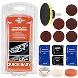 ISINFLASH Car Headlight Restoration Kit, 3 Easy Steps to Restore Sun Damaged Automotive Headlights Lens, Polish Restorer Cleaner Tool DIY Polishing, Sanding Discs, Scouring Pads for Electric Drill