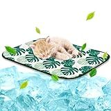 NWK Pet Cooling Mat - Ice Silk Cooling Mat for Dogs & Cats Portable & Washable Pet Cooling Blanket, Car Seats, Beds for Summer (1, Green Leaf, 16’’ X 20’’ X 0.3)