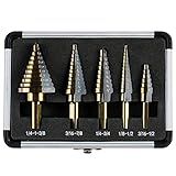 IRONANT Step Drill Bits, 5PCS HSS Titanium Step Drill Bit Set, 50 Sizes High Speed Steel Step Bits for Metal with Aluminum Case