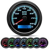 MAIMEIMI Tachometer Gauge 7 Color 0-8000 RPM Tacho Meter 85mm 3 3/8" for Auto Boat Marine Vehicle for 1-10 Cylinder Diesel and Gasoline Engine（Black）
