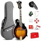Vangoa F-Style Mandolins Instrument 29-Fret, 8 String Acoustic Mandolin With Protective Plate, for Beginner Adults, Sunburst