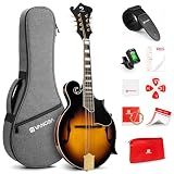 Vangoa F-Style Mandolins Instrument 29-Fret, 8 String Acoustic Mandolin With Protective Plate, for Beginner Adults, Sunburst