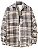 Locachy Men's Casual Cotton Plaid Shirts Long Sleeve Button-Down Flannel Overshirt Jacket Blue Plaid-M