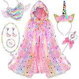 Fedio Princess Dress up for Girls,Unicorn Light up Princess Cape Set,Light up Princess Dress with Unicorn Toys for Girls 3-8 Halloween Pink