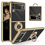 YINLAI Case for Samsung Galaxy Z Flip 3 5G with Rotatable Ring Holder Magnetic Kickstand Women Girly Slim Soft Shockproof Protective Phone Cover for Samsung Galaxy Z Flip3 5G 6.7 inch 2021,Black
