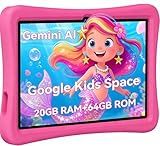 SVITOO Kids Tablet 10 Inch, Android Tablets Toddler Tablet with Parental Controls, 20GB Ram 64GB ROM 1TB Expandable, Dual Camera,6000mah WiFi 6, Shockproof Eva Case Pink