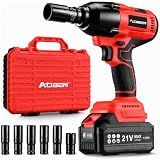 AOBEN Cordless Impact Wrench 1/2 Inch, Power Impact Gun Kit, Max 600N. M/450Ft-lbs High Torque Electric Impact Driver for Car RV Tire, 4.0Ah Battery, Charger, 6 Sockets & Storage Tool Case