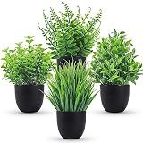 Der Rose 4 Pack Small Fake Plants in Black Pots, Bathroom Office Decor