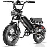 Jasion 2000W Peak Electric Bike for Teenagers/Adults, 55 Miles Max Range, 28MPH Max Speed, 16"x4.0" Fat Tire E Bike, Full Suspension Ebike