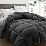 HYLEORY Queen Comforter, All Season Down Alternative Duvet Insert, Cooling Quilted Bed Comforter with Corner Tabs,Machine Washable, Dark Grey, 88x88 Inch