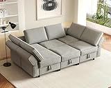 Oversized Modular Sectional Sofa Sleeper with Storage, Modern Comfy Couches Adjustable Backrest with Movable Ottoman 6 Seater L Shape Sofas for Living Room Spacious (Grey, Sleep Sofa- 6 Seater)