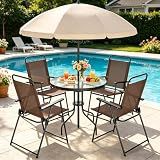 Shintenchi 6 Piece Outdoor Patio Furniture Set, Small Outdoor Patio Dining Table and Chairs Set, Outdoor Seating with Umbrella for Backyard, Balcony, Front Porch, Light Brown
