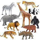 Beetots Safari Animal Figurines Set for Kids, 10 Piece Realistic Wild Zoo Animals Collection with Elephant, Lion, Tiger, Giraffe, Educational Toys for Toddlers Boys Girls