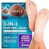 MAREE Foot Peeling Mask – 3-in-1 Foot Mask for Dry Cracked Feet, Callus Remover – Dead Skin Exfoliating Foot Peel Mask with Glycolic Acid – Moisturizing Socks for Men – Spa Self Care Gifts for Women