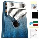 Kalimba Thumb Piano 17 Keys with mahogany Wood Portable Mbira Finger Piano Gifts for Friends and piano Beginners Professional （Bright blue）