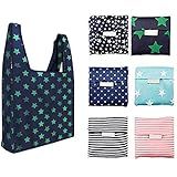 6 Pack Reusable Shopping Grocery Bags with Pouch Foldable, Washable , 35LB Weight Capacity, Heavy Duty Tote, Eco-Friendly Purse Bag Fits in Pocket Waterproof & Lightweight