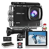 Camlance 4K 60FPS Action Camera with 64GB Card-48MP Waterproof Camera,40M Underwater Camera,8X Zoom,EIS Stabilization,WiFi,Remote Control,MotorcycleCamera with 2 Rechargeable Batteries