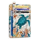 Yonlevres Credit Card Holder Slim Wallet, Sea Turtle RFID Wallet Women Front Pocket Small Card Holder Travel Cute Funny Thin Card Case ID Window PU Leather RFID Blocking Card Organizer Gifts Girls