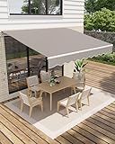 GarveeLife 13'x10' Retractable Awning, Waterproof Patio Awning, Sun Shade Awning with Manual Crank Handle, Aluminum Frame, 280 g/㎡ Polyester Fabric, for Deck, Porch, Balcony, Grey