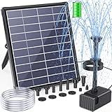 POPOSOAP 6.5W Solar Fountain Pump for Bird Bath Built-in 3000mAh Battery Backup, DIY Solar Water Fountain with Double-Layer Nozzles & Dry-Run Protection 5Ft Tubing for Ponds, Bird Bath, Water Features