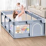 Baby Playpen 74x50 Inch, Playpen for Babies and Toddlers, Play Pen Indoor & Outdoor Active Center, Sturdy Safety Playard with Anti Slip Suction Cups, Skin-Friendly Fabric, Large Space Baby Fence