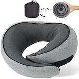 NOCRLG Travel Pillow, Travel Neck Pillow for Airplanes Car, 100% Pure Memory Foam Travel Pillow, Sleeping Essentials for Long Flight 360° Head Support Degree Comfort and Breathability (Grey)