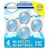 Febreze Bathroom Air Freshener Odor-Fighting for Small Spaces Scented Plug In Alternative Long-Lasting for Home and Bathroom and Kitchen Closet Air Fresheners, Linen & Sky Scent, 4 Count