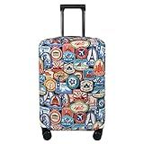 Explore Land Travel Luggage Cover Suitcase Protector Fits 18-22 Inch Case (Landmark Sticker, S)
