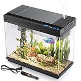 Vehipa Fish Tank 2.4 Gallon Aquarium with Heater, 3-in-1 Silent Pump with Filteration & Oxygenation & Circulation, 7-Color Timer Cycle Light, Temperature Display, Humidifier, HD Glass Fish Bowl
