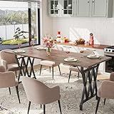 IDEALHOUSE Rectangular Dining Table, 70.9-Inch Long Dining Table for 6 People, Farmhouse Rustic Kitchen Table with Heavy Duty Metal Legs for Dining Room