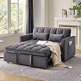 tiramisubest Sleeper Sofa Bed,55'' Convertible Pull Out Couch With Side Pockets,Velvet Fabric Loveseat Sleeper Sofa with Adjustable Backrest for Living Room,Bedroom,Apartment and Small Space, DarkGrey