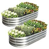 AmazStove Galvanized Raised Garden Bed Kit, Planter Garden Boxes Outdoor, Oval Large Metal for Vegetables Fruits, Flowers Planter Boxes, Easy Assembly Garden Bed Kit 4x2x1 FT (2-Pack)