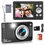 Digital Camera for Kids, FHD 1080P 56MP Autofocus Point and Shoot with 16X Zoom, 32GB TF Card, Battery, Flash, Face Detect, Anti Shake, Compact Travel Cameras for Boys Girls Teens Kids Gift（Black）