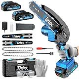 Tietoc Mini Chainsaw, 6 Inch Chain Saw Cordless, 880W Powerful Electric Handheld Chainsaw with Automatic Oiler, with 2 Batteries and 2 Chains, Tree Trimmer Gardening Tools Gift for Men, Father, Dad