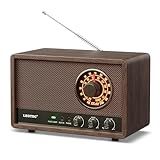 LEOTEC AM FM Radio,Retro Wood Table Radio,Portable Bluetooth Speaker Plug in Wall,Best Reception with AUX,Headphone Jack,Bass Control,Great for Home,Outdoor,Brown