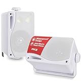 Pyle 3-Way Weatherproof Outdoor Speaker Set - 3.5 Inch 200W Pair of Marine Grade Mount Speakers - in a Heavy Duty ABS Enclosure Grill - Home, Boat, Poolside, Patio, Indoor Outdoor Use -PLMR24 (White)
