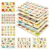 YUNCHY Wooden Peg Puzzles for Toddlers, 6 Pack Toddler Puzzles Set for 3 4 5 Years Old, Preschool Education Learning Puzzle Toys for Girls and Boys (Alphabet Number Animal Vehicle Fruit Occupation)